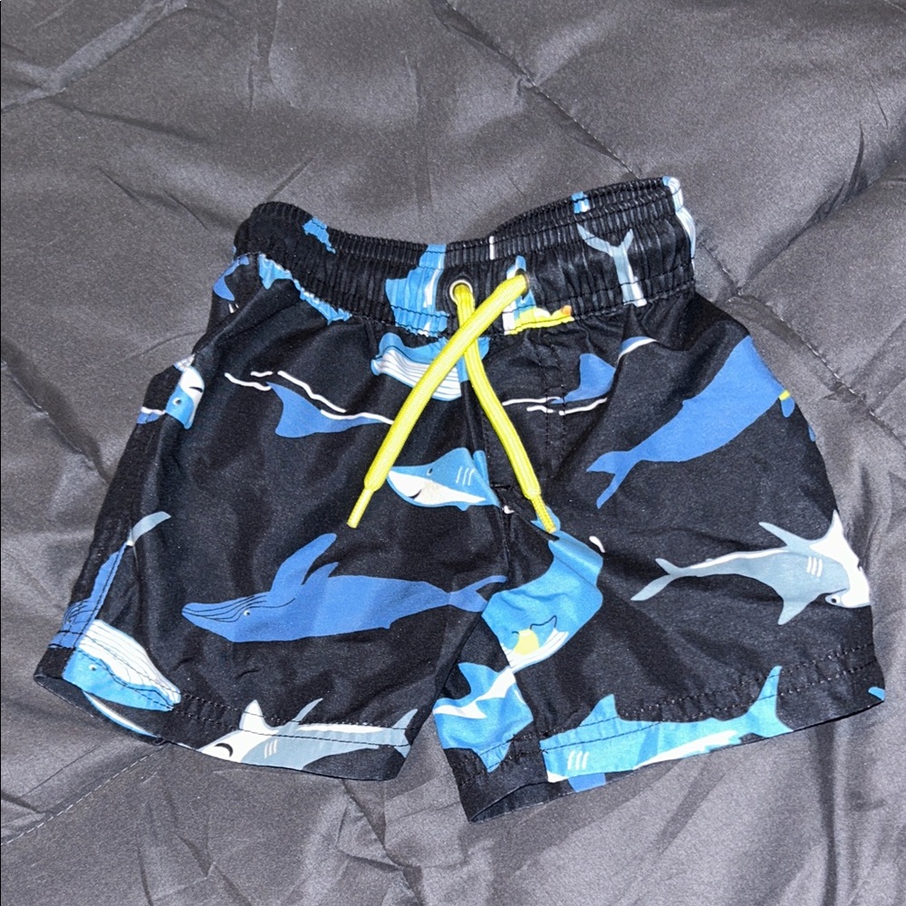 Kids Swim Shorts with Blue Shark Print